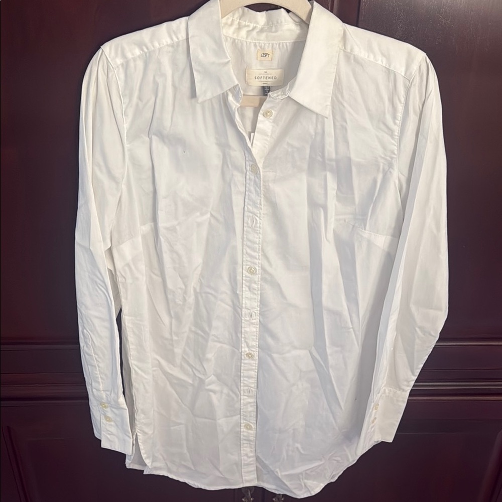 LOFT White Button Down Shirt Classic Cotton Top
